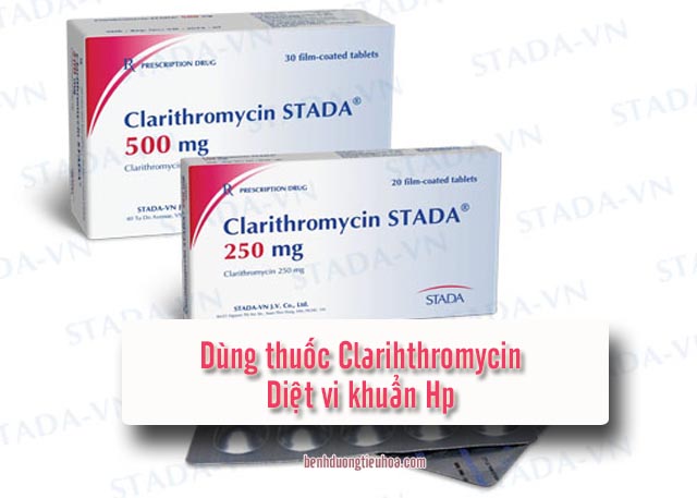 thuốc kháng sinh Clarihthromycin trị viêm dạ dày do Hp