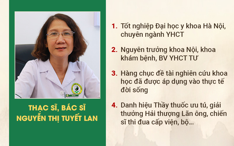 Thạc sĩ, bác sĩ Nguyễn Thị Tuyết Lan – Nguyên Trưởng khoa khám bệnh BV Y học cổ truyền TW.