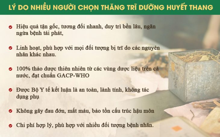 Những ưu điểm mà bài thuốc Đông y Thăng trĩ Dưỡng huyết thang mang lại