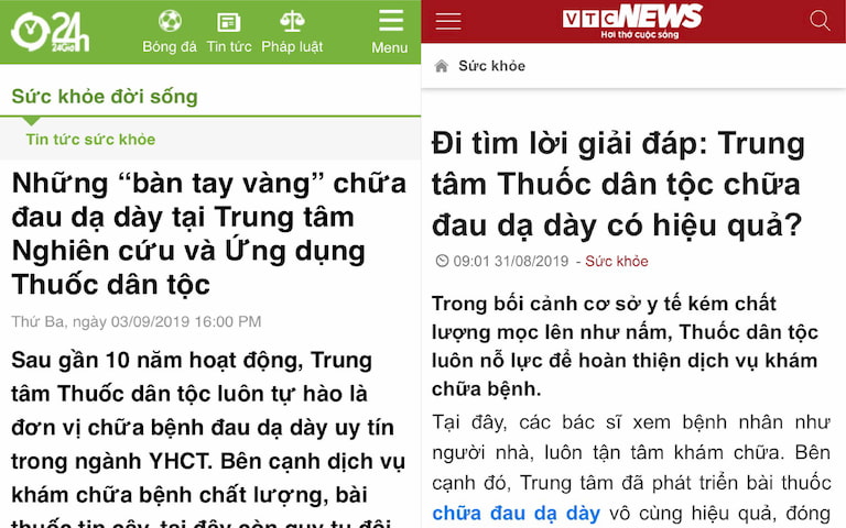 Báo chí đưa tin công nhận về hiệu quả chữa dạ dày tại Thuốc dân tộc