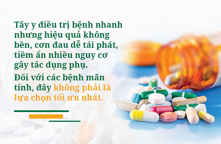 Không chỉ phẫu thuật, sử dụng thuốc Tây y cũng khiến người bệnh dễ gặp các tác dụng phụ không tốt cho sức khỏe. 