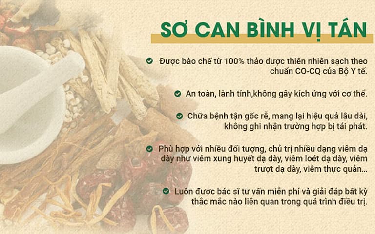 Ưu điểm bài thuốc Sơ can Bình vị tán chữa đau dạ dày